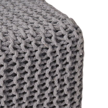 Chabani - Indoor Modern Knitted Fabric Cube Pouf Ottoman - Light Gray