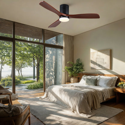 Low Profile Flush Mount Intergrated LED Ceiling Fan With Light And Silent Reversible Motor