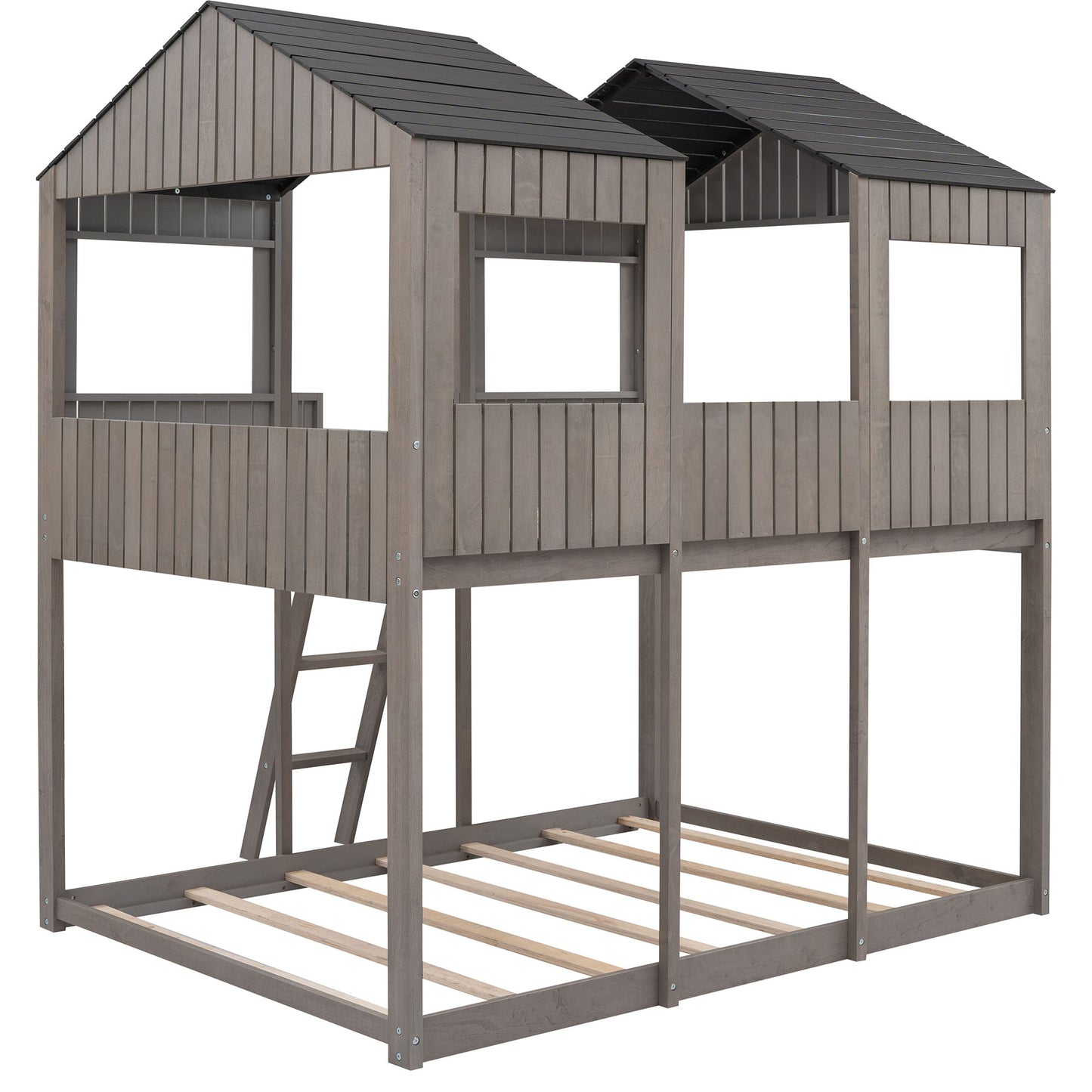 Bunk Bed With Roof, Window, Guardrail, Ladder