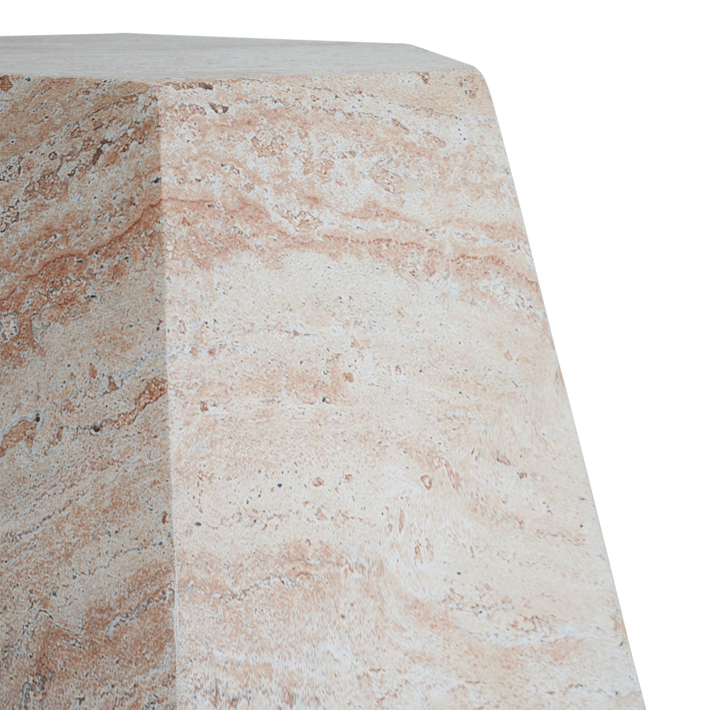 Outdoor / Indoor Lightweight Concrete Side Table, Hexagonal Round Travertine Accent Table - Beige