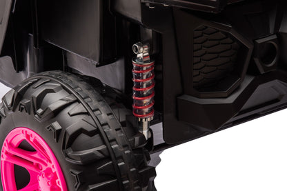12V7A*1 30W*4 Four-Wheel Drive Seat One Button Start, Forward And Backward, High And Low Speed, Music, Front Light, Power Display, Two Doors Can Open, 2.4G R / C, Seat Belt Four Wheel Absorber