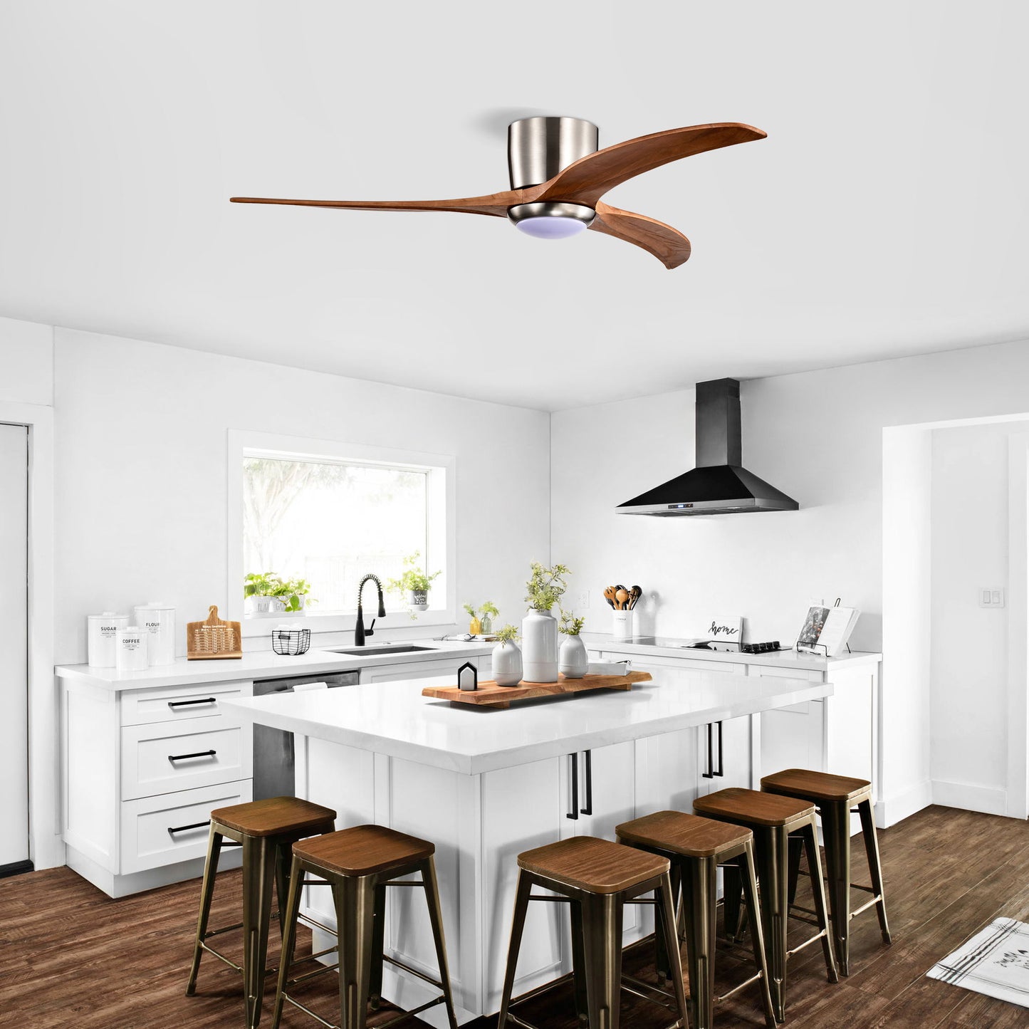 Flush Mount Fan Light, 3 Blades Ceiling Fan With Lights Remote Control, Quiet DC Motor, 6 Speed - Nickel