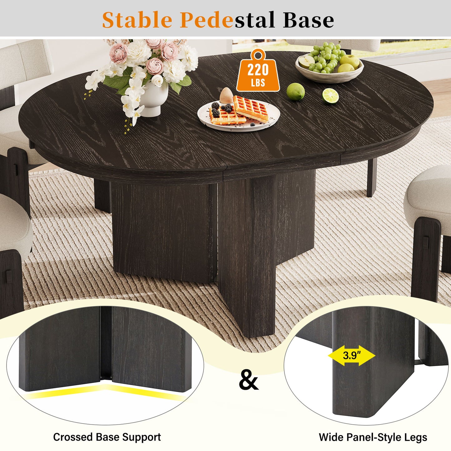 Farmhouse Oval Extendable Dining Table With Pedestal Base