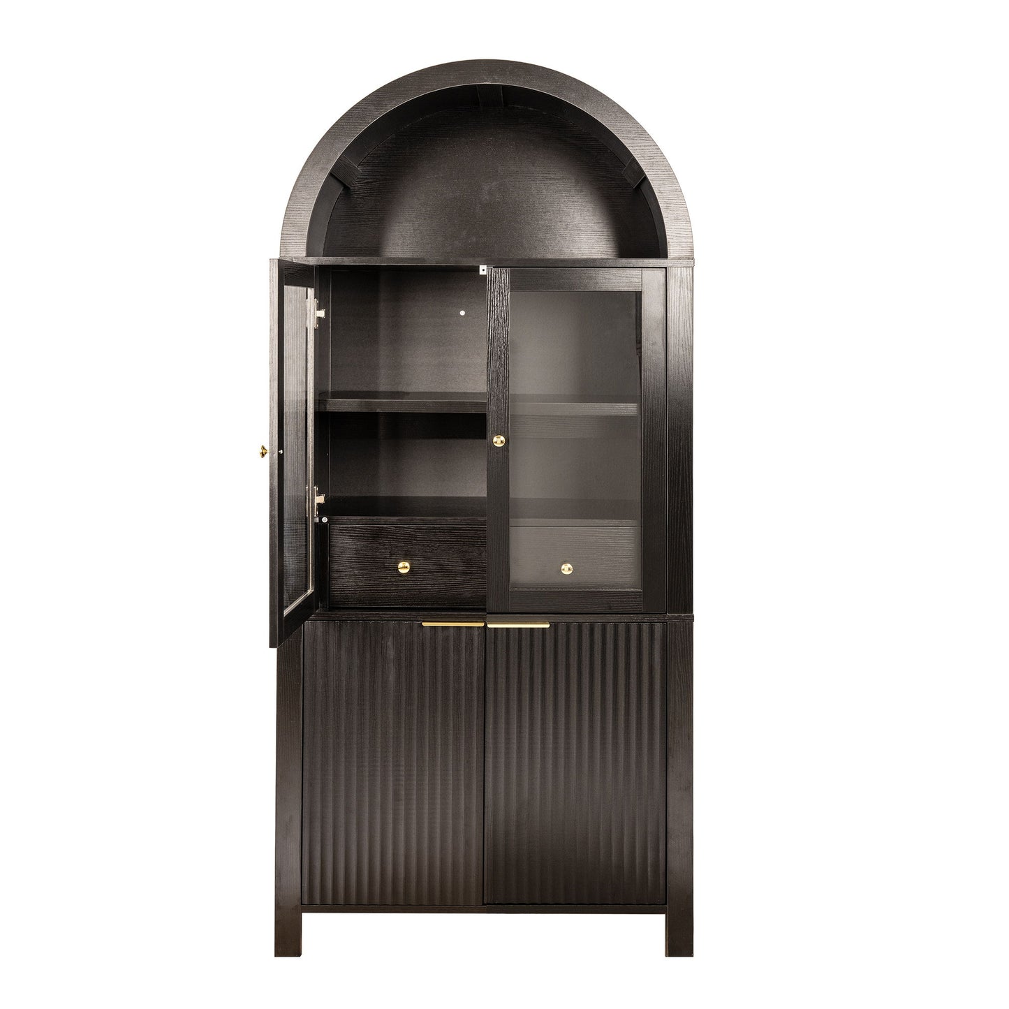 Fluted Tall Arched Pantry Cabinet With Adjustable Shelves
