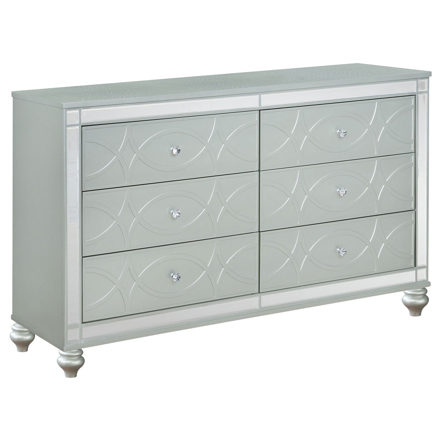 Arabesque - 4 Piece Queen Bedroom Set With LED Headboard - Silver
