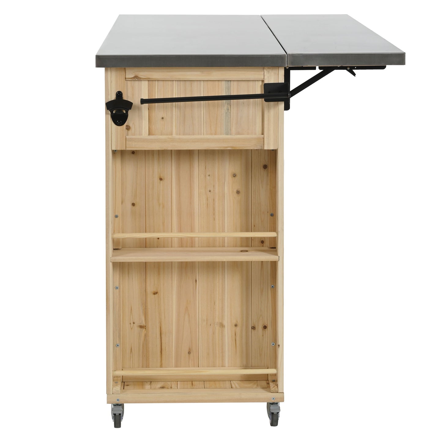 Outdoor Kitchen Island With Stainless Steel Top, Ample Storage Space, Towel And Spice Racks And A Bottle Opener