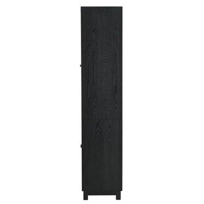 Style Tall Display Cabinet With Glass Doors For Collectibles - Black