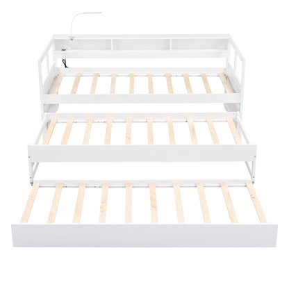 Daybed With 2 Trundles, 3 Storage Cubbies, Built In USB Charging Light