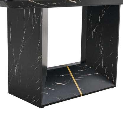 Modern Dining Table With Marbled Design For Luxurious Elegance - Black
