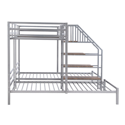 Metal Bunk Bed With Storage Shelves Staircase