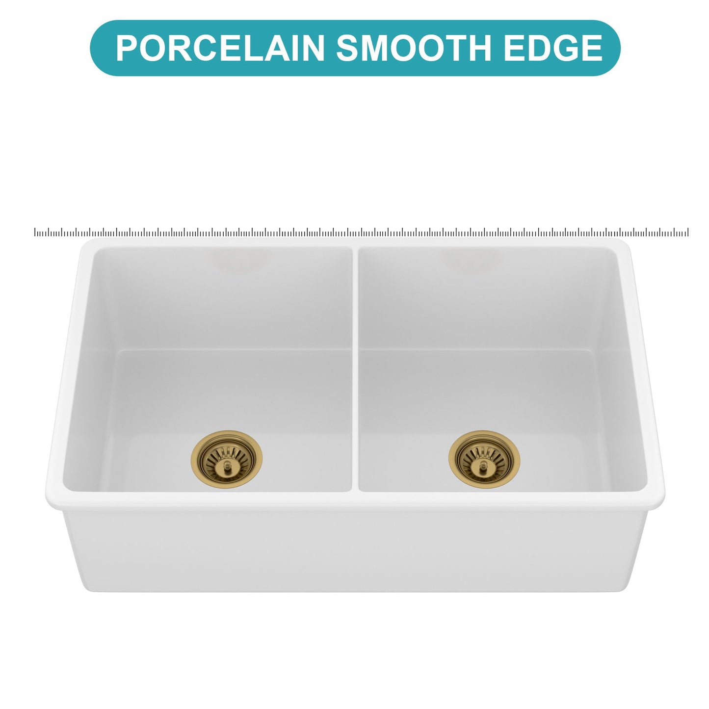 32" Undermount Double Bowl Kitchen Sink Rectangular Deep Dual Bas With Grids - White