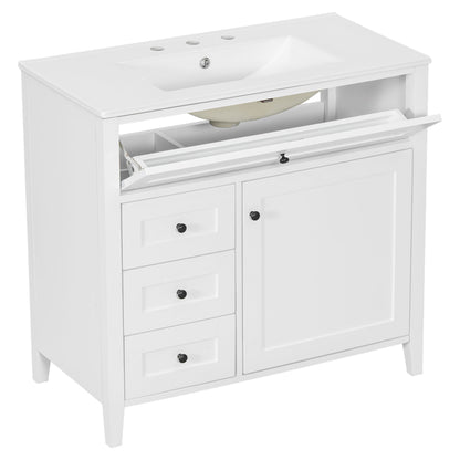 Bathroom Vanity With Sink, 3 Drawers & Cabinet With Adjustable Shelves