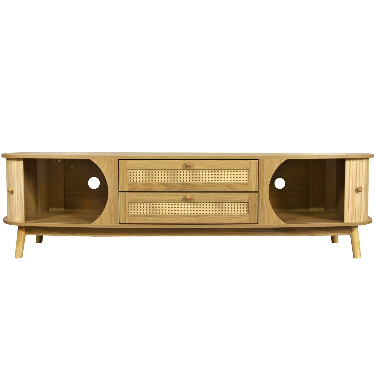 Rattan TV Stand For Tvs Up To 75'', Modern Farmhouse Media Console, Entertainment Center With Legs, TV Cabinet For Living Room, Home Theatre - Natural Wood