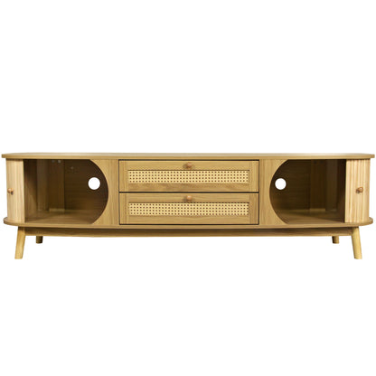 Rattan TV Stand For Tvs Up To 75'', Modern Farmhouse Media Console, Entertainment Center With Legs, TV Cabinet For Living Room, Home Theatre - Natural Wood