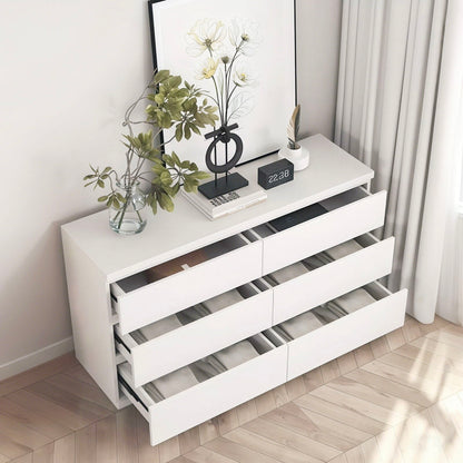 6 Drawer Dresser With Spacious Countertop And Concealed Handles