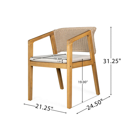 7 Piece Outdoor Dining Set With Table And 6 Chairs - Beige / Brown Mix / Light Teak / Teak