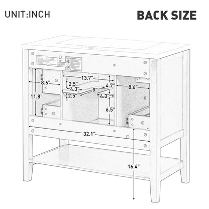 36" Bathroom Vanity Base With 2 Cabinet And 3 Drawers - Black