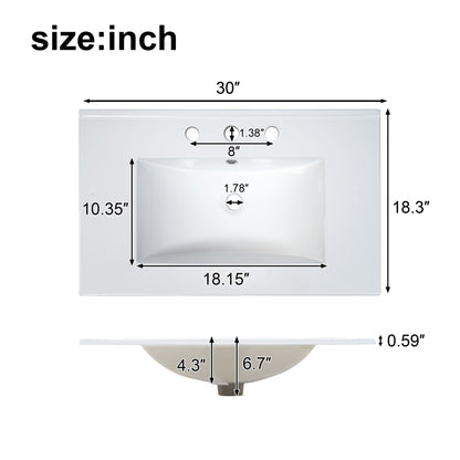 Bathroom Vanity With Flip Drawer, 2 Soft Close Doors, Adjustable Shelf And Ceramic Sink