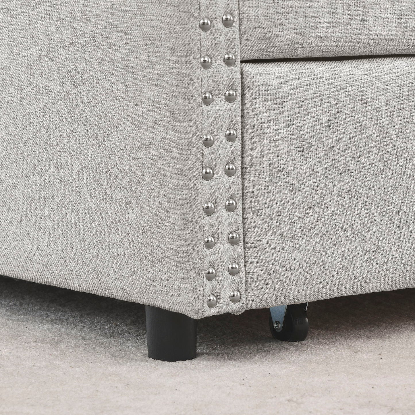 Upholstered Tufted Daybed With Drawers, Waved Arms