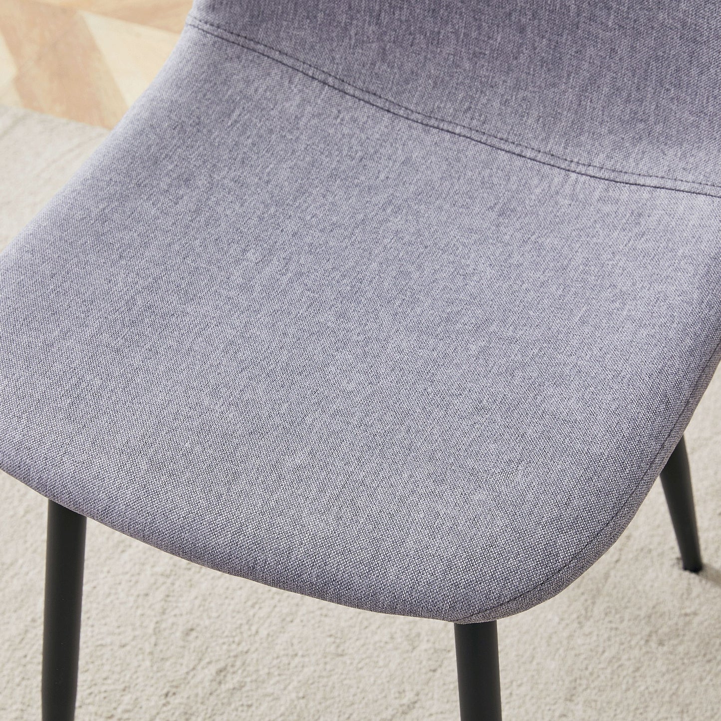 Luxury Simple Chair Linen Cotton High Resilience Dining Chair With Black Metal Legs (Set of 4) - Light Gray