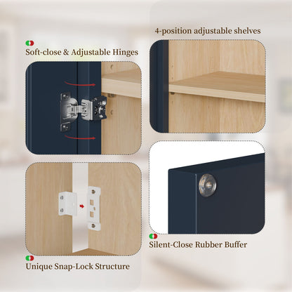 Shaker Wall Cabinet With Soft Close Hinges, Adjustable Shelves, Double Door