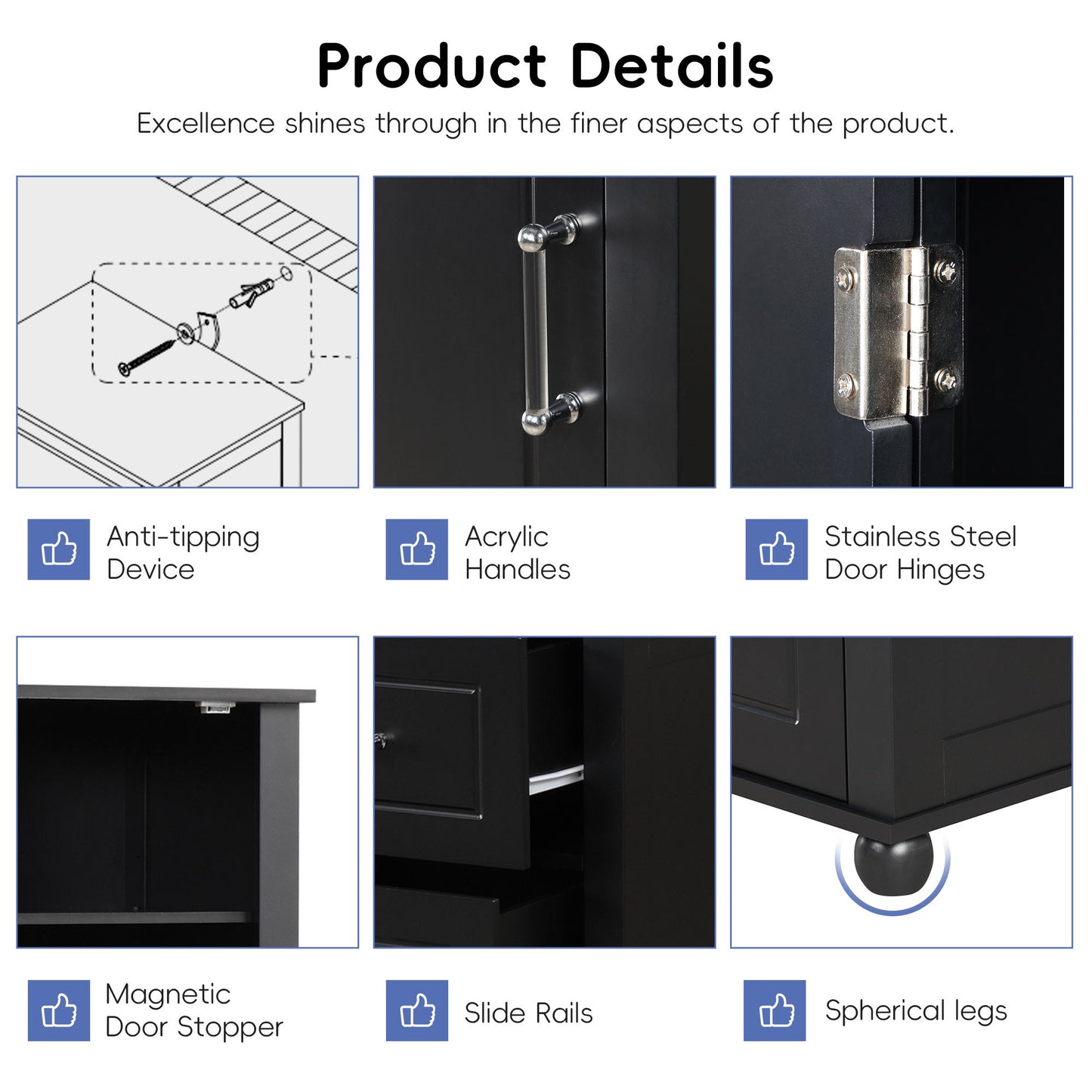 Tall Freestanding Bathroom Storage Cabinet With 2 Drawers And Adjustable Shelf