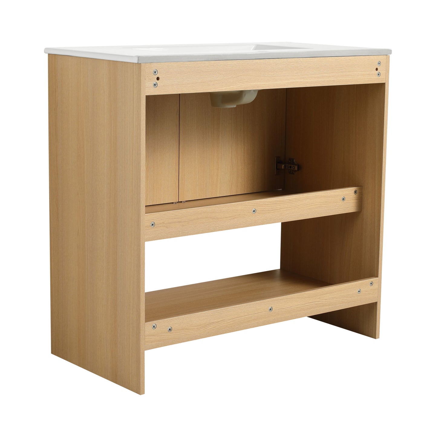 Modern Bathroom Vanity With Ceramic Sink, Freestanding Cabinet, Soft Closing Doors
