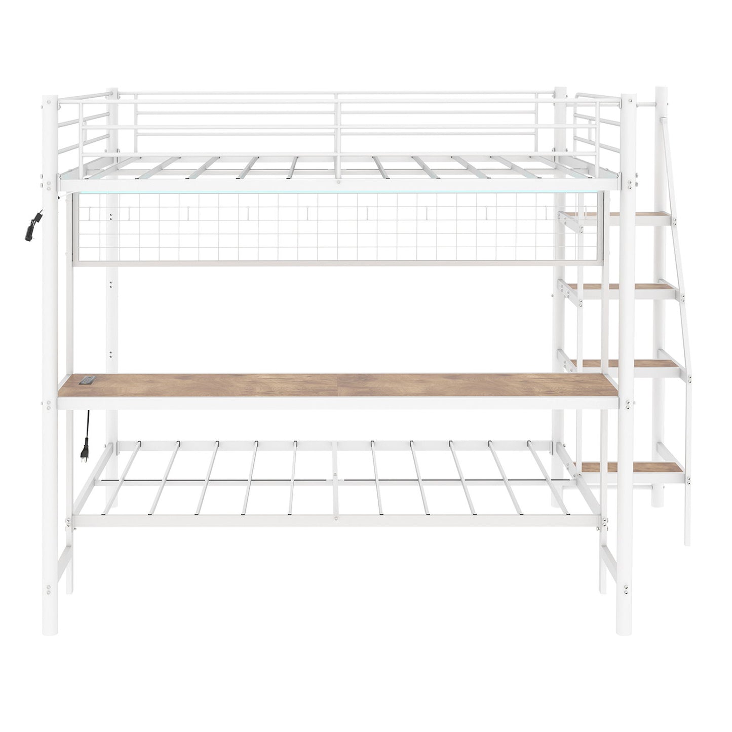 Bunk Bed With Built In Desk And LED Lighting