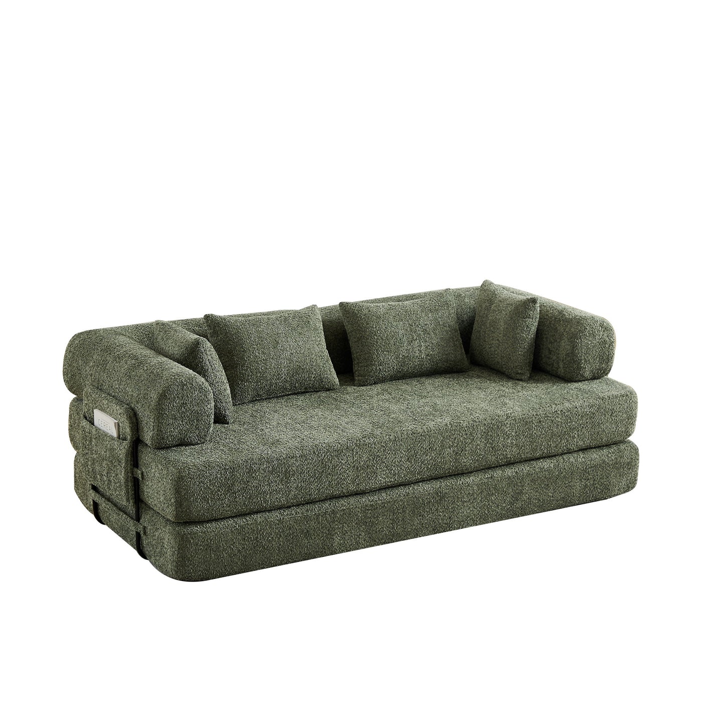 Convertible Sleeper Sofa Bed With Cylindrical Pillow