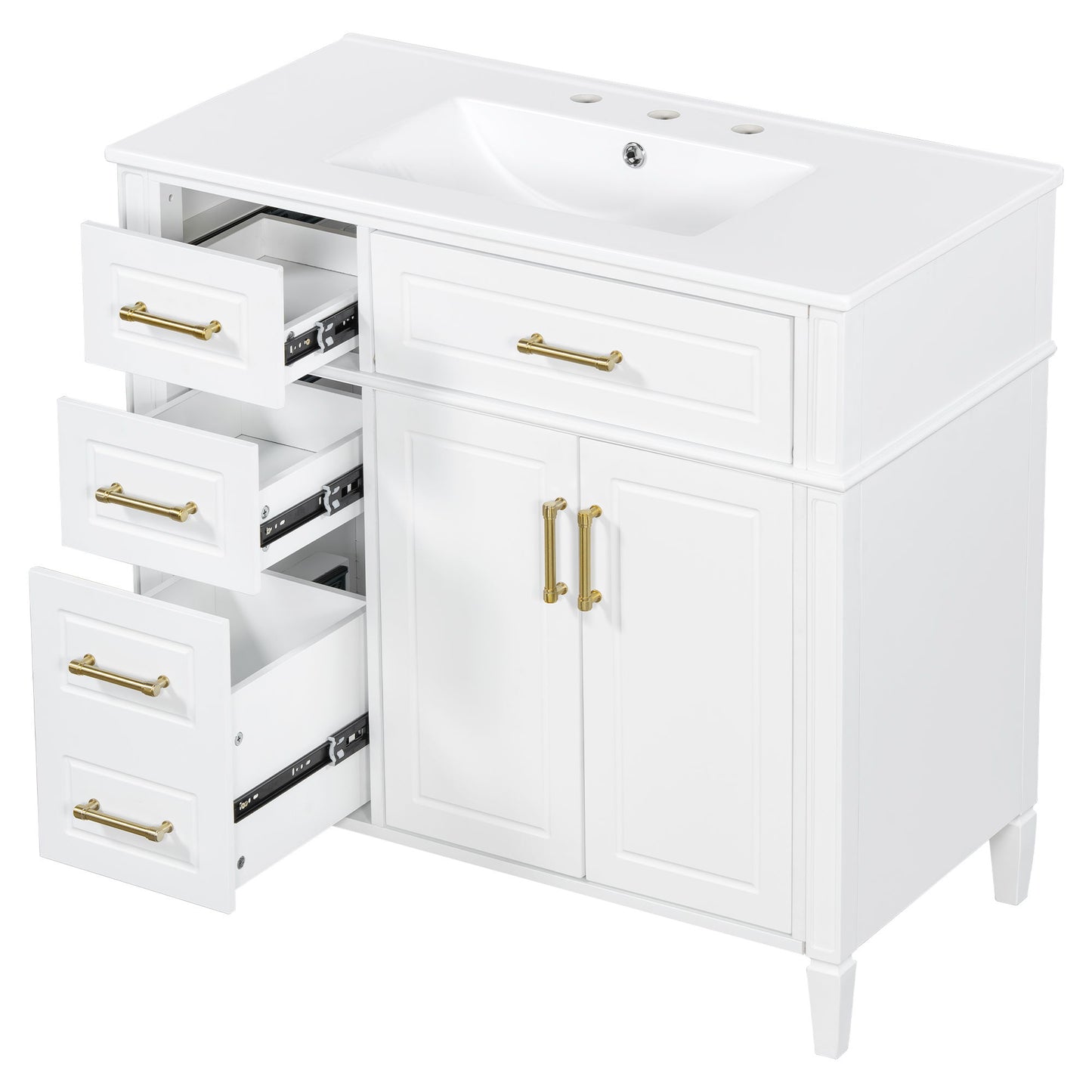 Bathroom Vanity With Sink, 4 Drawers, 2 Doors