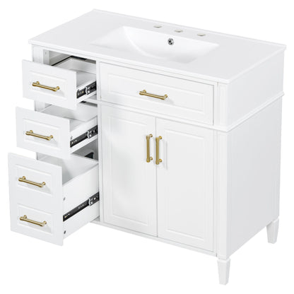 Bathroom Vanity With Sink, 4 Drawers, 2 Doors