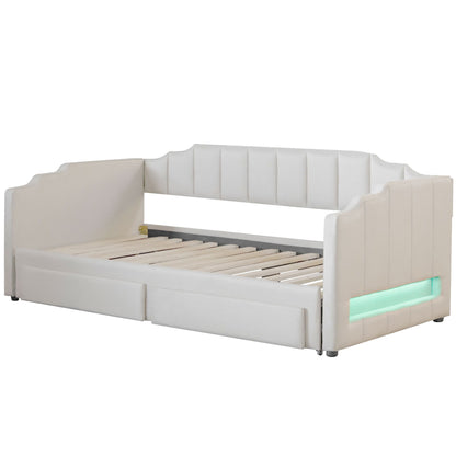 Extendable Daybed With LED Light And 2 Storage Drawers