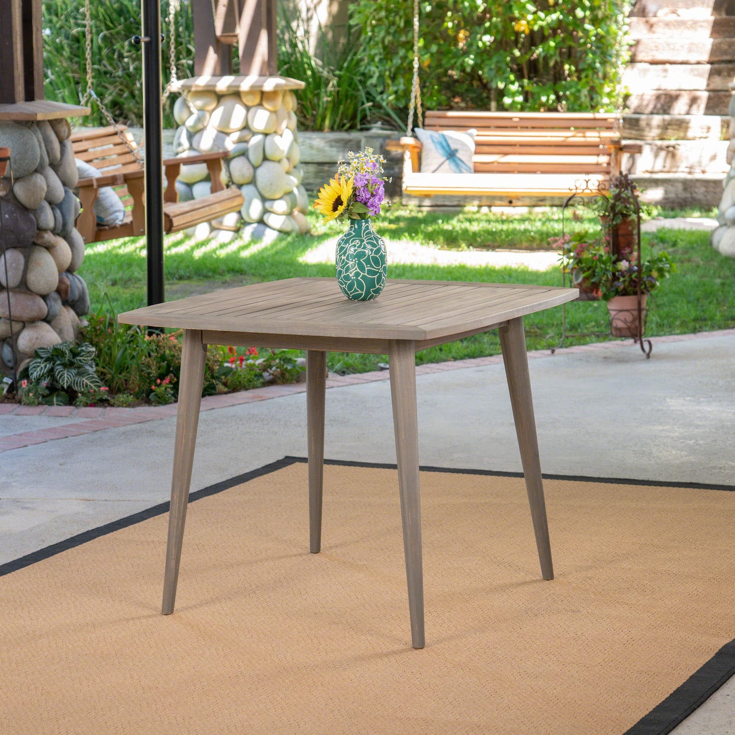 Modern Indoor Square Acacia Wood Dining Table With Toothpick Leg Design
