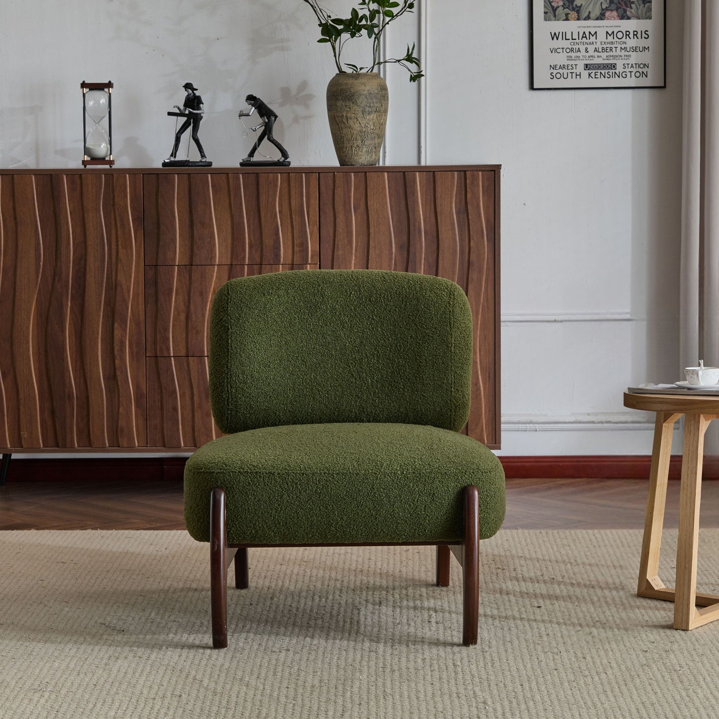 Modern Boucle Lounge Chair With Solid Wood Fram