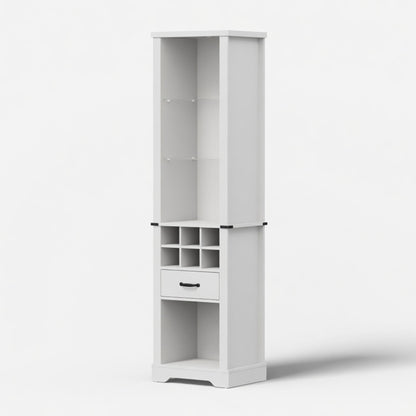 Pantry Cabinet With LED Lights, Wine Rack, Tempered Glass Shelves, And Barn Door Design - White