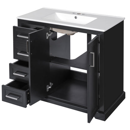 Bathroom Vanity With Sink, Soft Close Doors, Adjustable Shelf & 3 Drawers