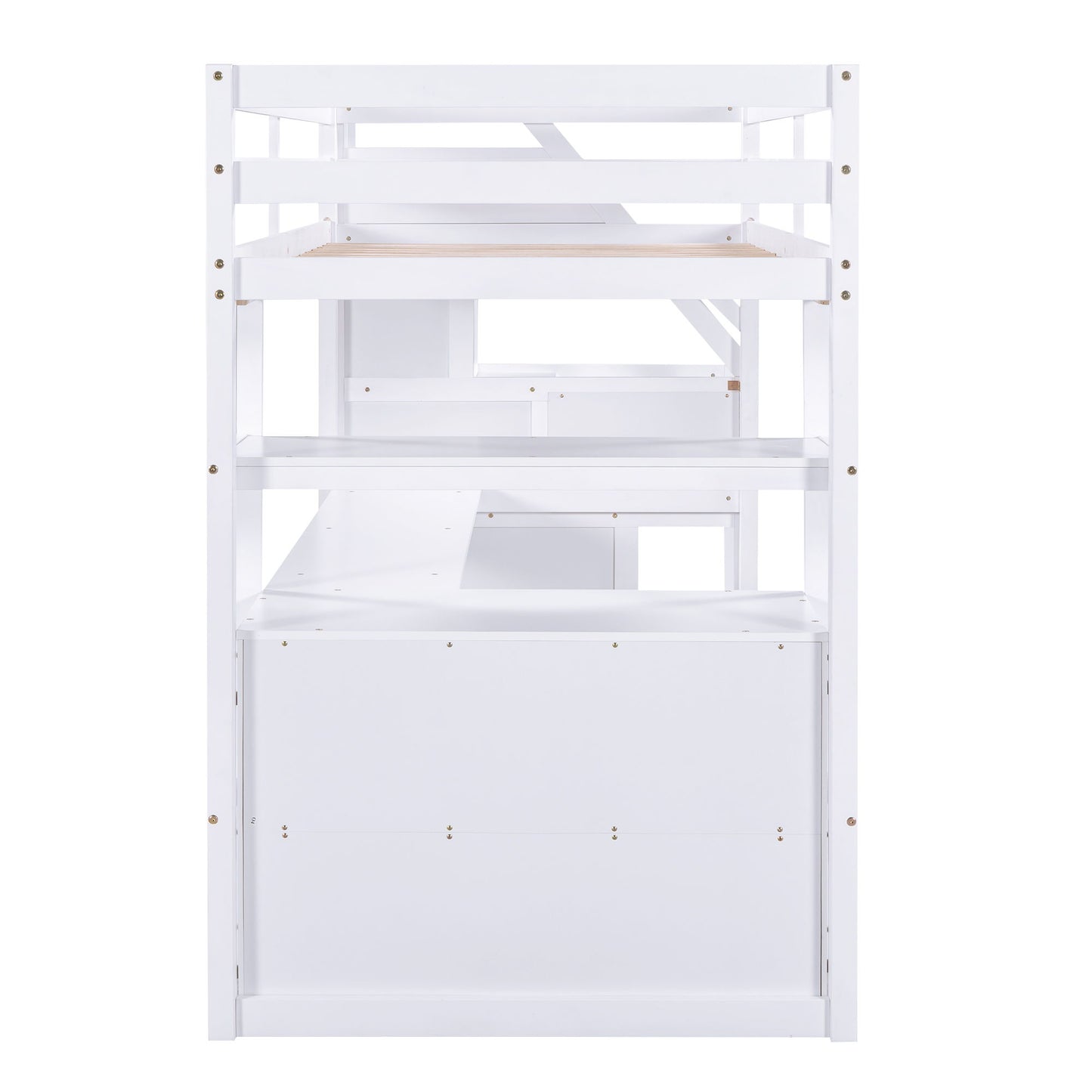 Loft Bed With Desk, Shelves, 2 Drawers, Storage Staircase