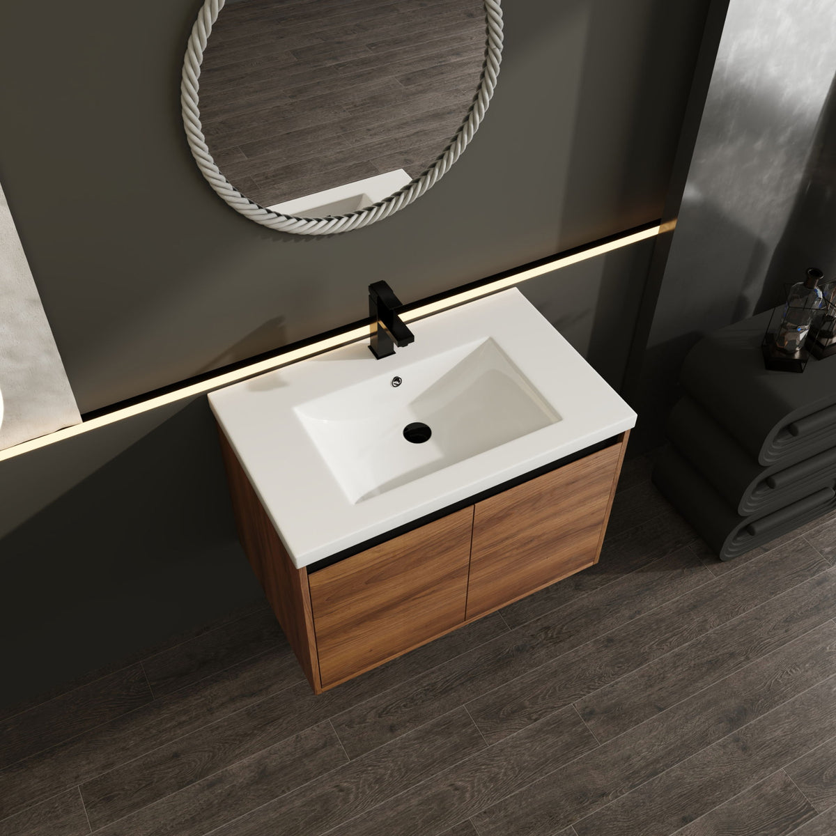 Bathroom Vanity Set With Resin Countertop Sink And 2 Doors, Engineered Wood