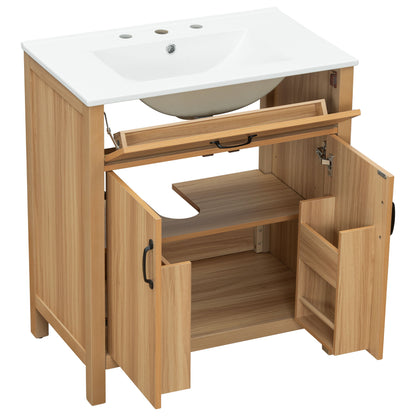 Bathroom Vanity With Flip Drawer, 2 Soft Close Doors, Adjustable Shelf And Ceramic Sink