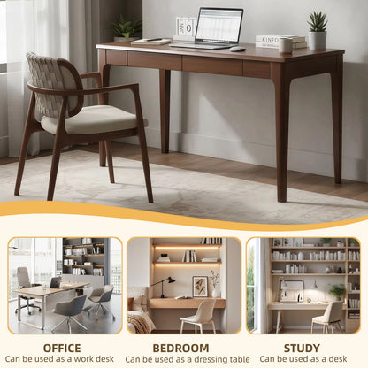 Desk With Drawers, Smooth Edge Design - Walnut