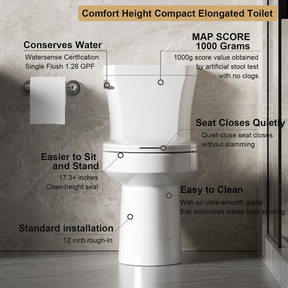Gloss 2 Piece Toilet With 1.28 Gpf Tornado Flush, Rimless Bowl, Soft Closing Seat - Gloss White