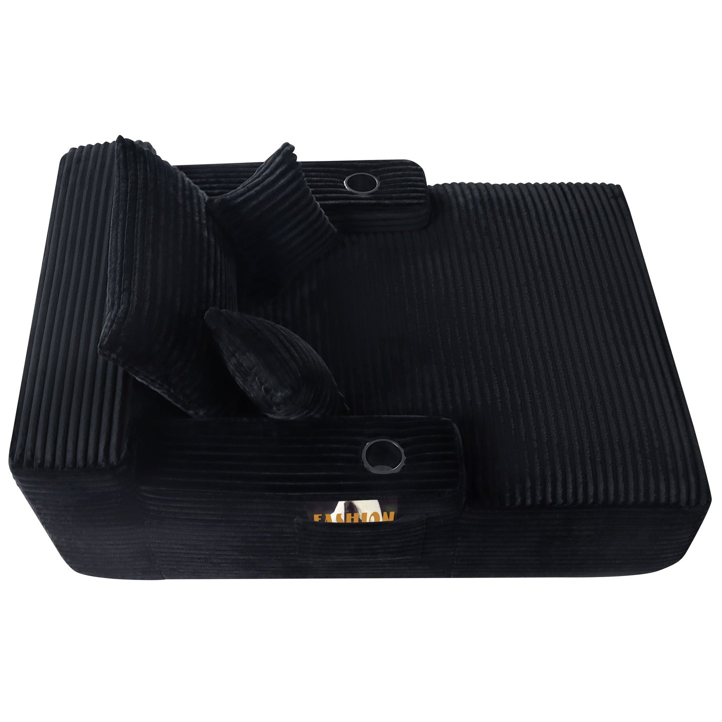 Convertible Chaise Lounge Chair & Wide Armrest & Throw Pillows - Black