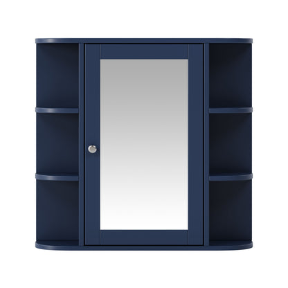 Bathroom Wall Storage Cabinet With Mirror And Adjustable Shelf, 6 Open Shelves