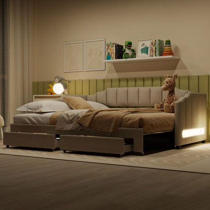 Extendable Daybed With LED Light And 2 Storage Drawers
