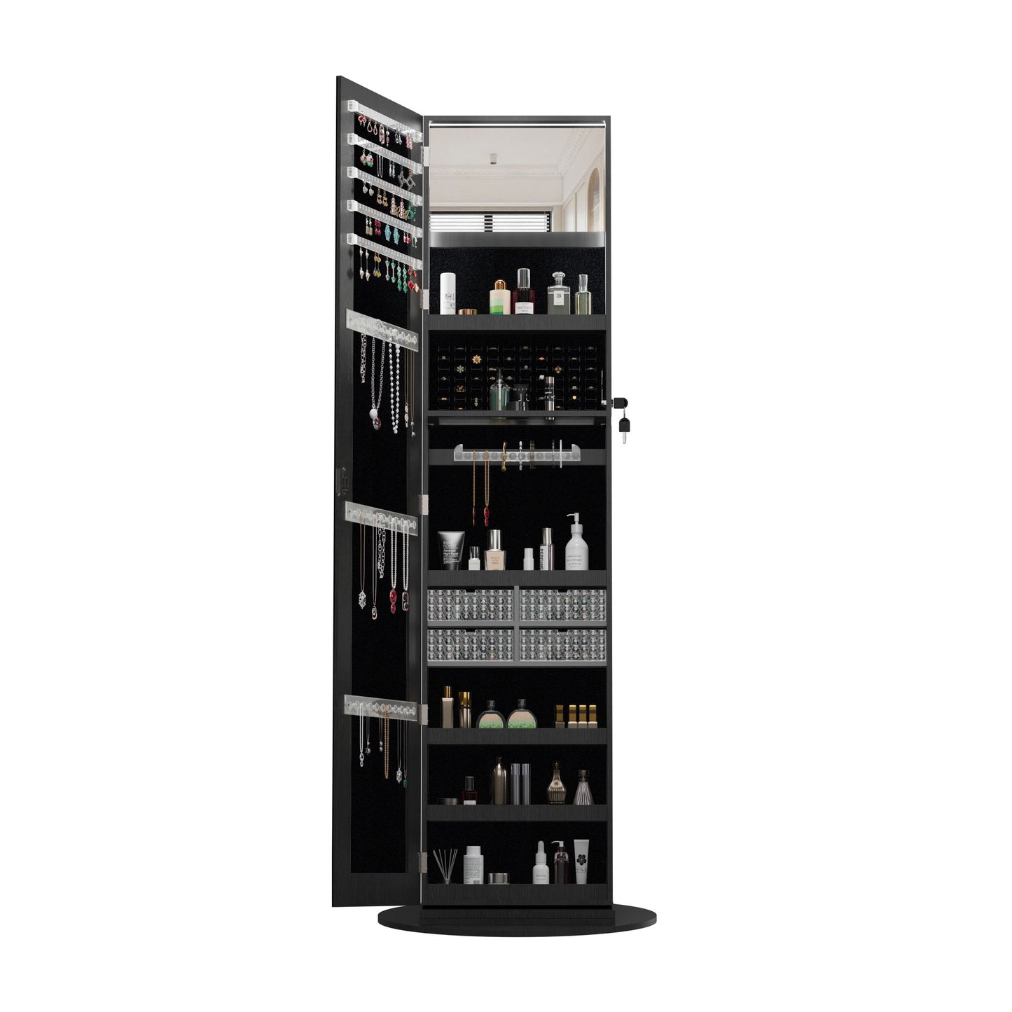 Swivel Jewelry Cabinet With Full Length Mirror
