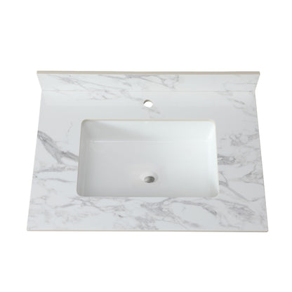 Elegant Bathroom Vanity Top With Rectangular Ceramic Sink And Backsplash