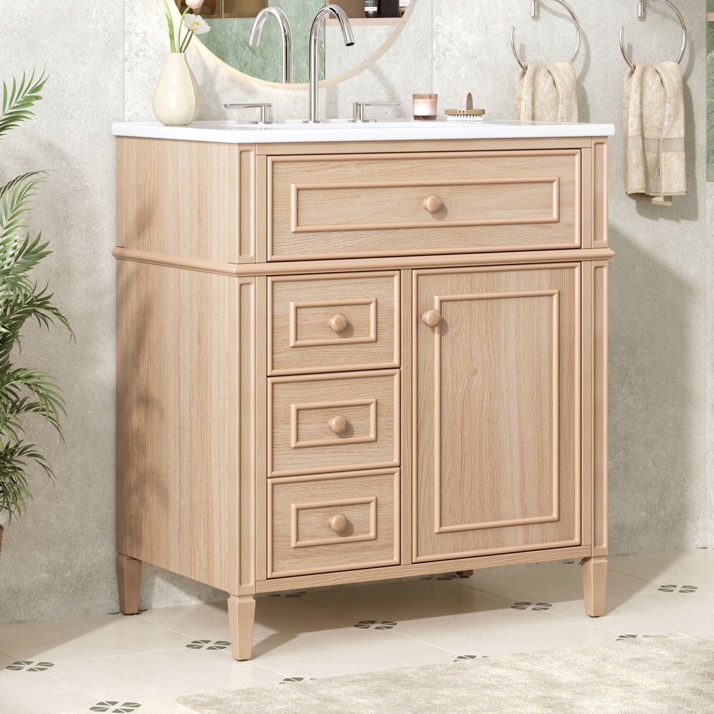 Bathroom Vanity With Sink, Flip Out Drawer, 2 Soft Close Drawers, 1 Soft Close Door - Wood