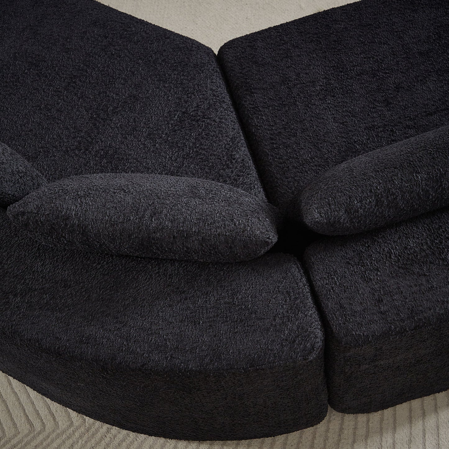 V - Shaped Modular Sofa Set & 3 Pillows And 2 Curved Ottomans For Living Rooms - Black