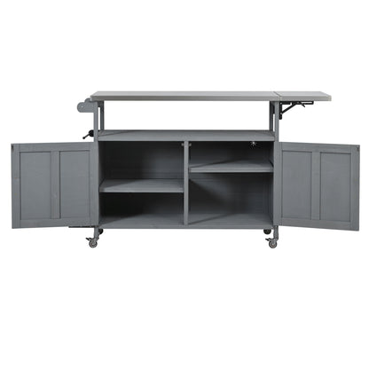 Foldable Outdoor Kitchen Island With Lockable Wheels, Storage Cabinet And Towel Rack For Patio