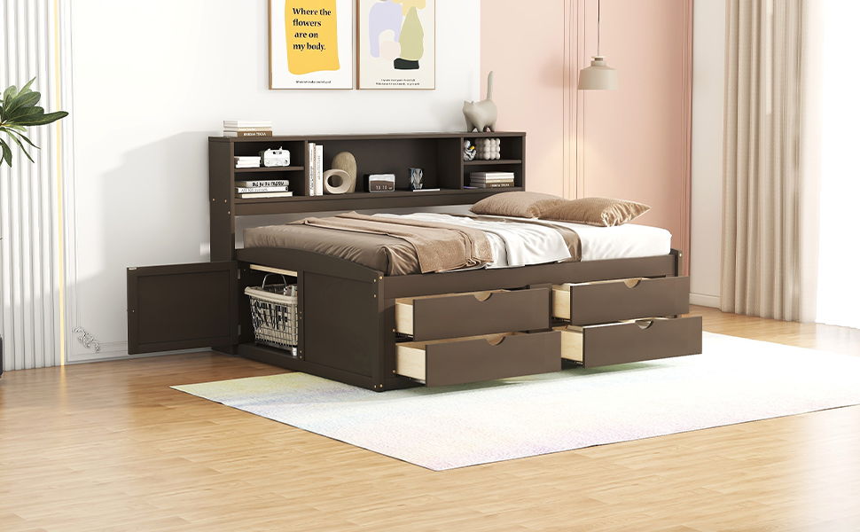 Daybed With 2 Bedside Cabinets, Upper Shelves And 4 Drawers